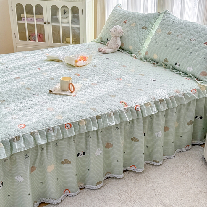 91家纺网 家纺一手货源 找家纺 （总）爱妮玖玖 2026新款全棉纯棉印花蕾丝小花边全套夹棉床裙床笠四件套