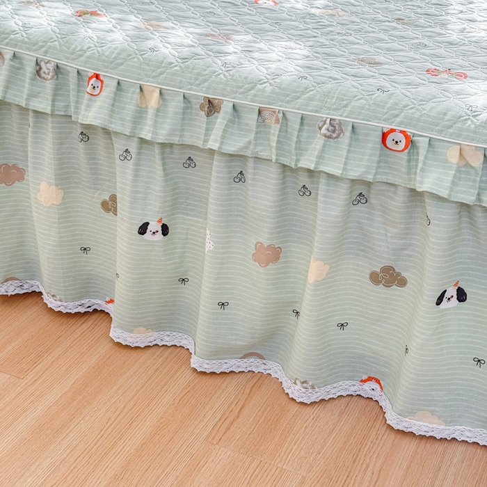 91家纺网 家纺一手货源 找家纺 （总）爱妮玖玖 2026新款全棉纯棉印花蕾丝小花边全套夹棉床裙床笠四件套