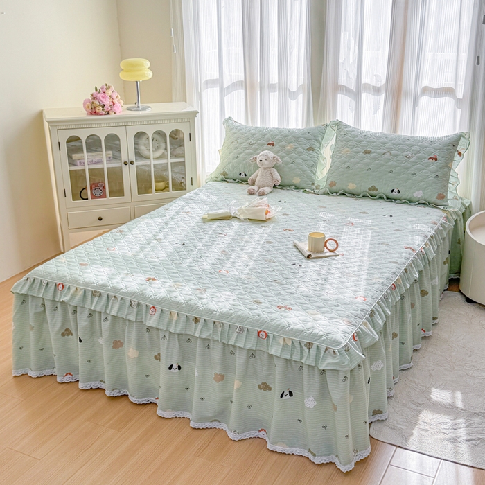 91家纺网 家纺一手货源 找家纺 （总）爱妮玖玖 2026新款全棉纯棉印花蕾丝小花边全套夹棉床裙床笠四件套