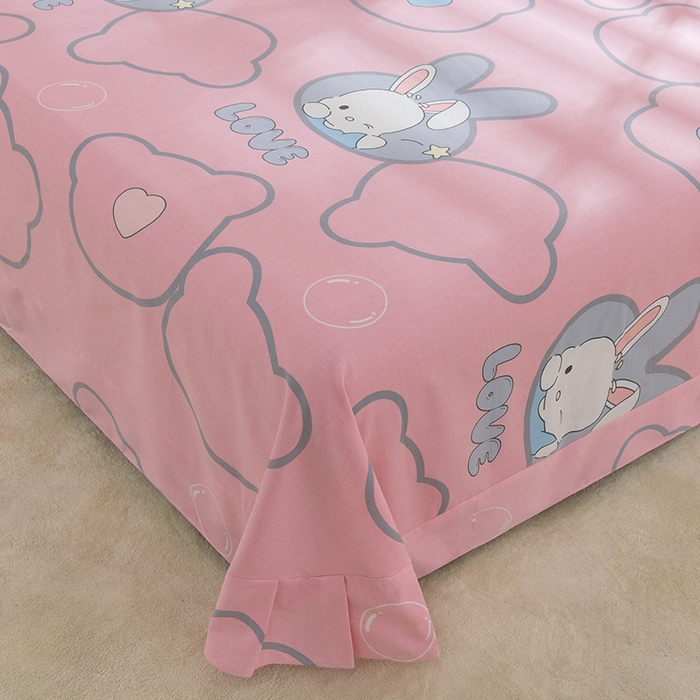 91家纺网 家纺一手货源 找家纺 董成龙 2026新款直播爆款加厚全棉活性磨毛四件套纯棉三件套 仙女兔-粉