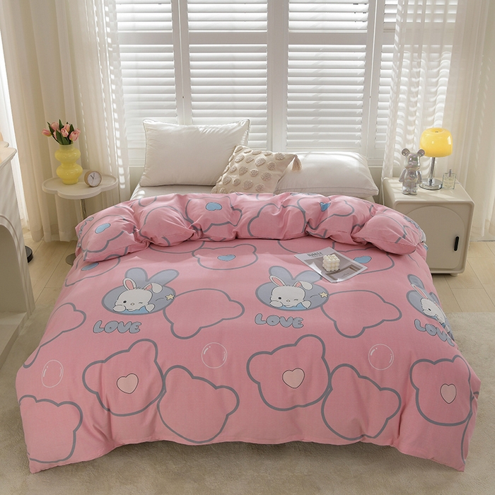 91家纺网 家纺一手货源 找家纺 董成龙 2026新款直播爆款加厚全棉活性磨毛四件套纯棉三件套 仙女兔-粉