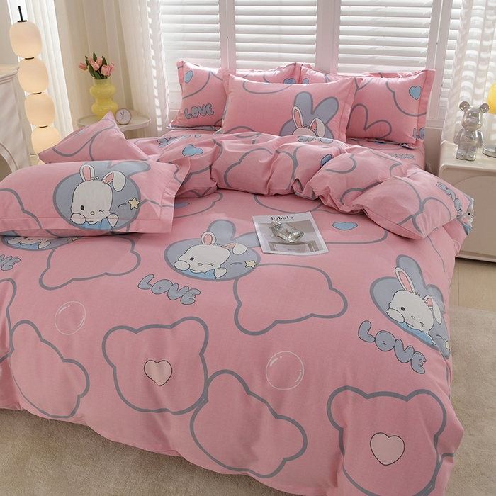 91家纺网 家纺一手货源 找家纺 董成龙 2026新款直播爆款加厚全棉活性磨毛四件套纯棉三件套 仙女兔-粉