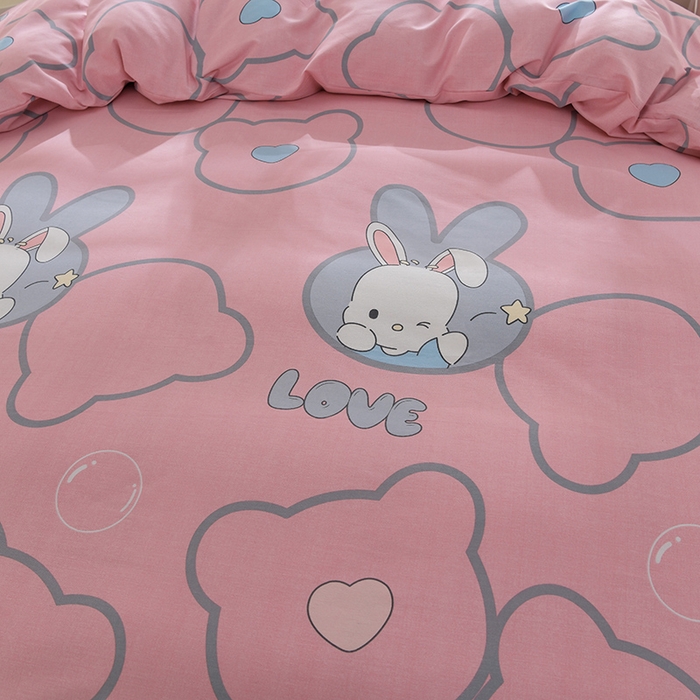 91家纺网 家纺一手货源 找家纺 董成龙 2026新款直播爆款加厚全棉活性磨毛四件套纯棉三件套 仙女兔-粉