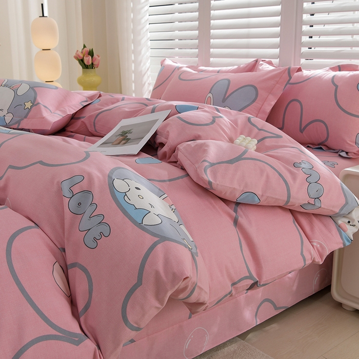 91家纺网 家纺一手货源 找家纺 董成龙 2026新款直播爆款加厚全棉活性磨毛四件套纯棉三件套 仙女兔-粉