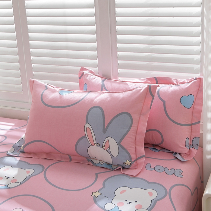 91家纺网 家纺一手货源 找家纺 董成龙 2026新款直播爆款加厚全棉活性磨毛四件套纯棉三件套 仙女兔-粉