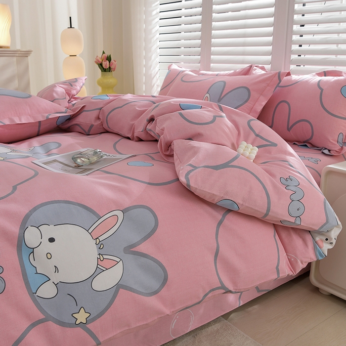 91家纺网 家纺一手货源 找家纺 董成龙 2026新款直播爆款加厚全棉活性磨毛四件套纯棉三件套 仙女兔-粉