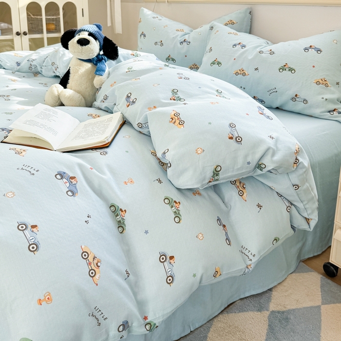 91家纺网 家纺一手货源 找家纺 卓越家纺 2026新款全棉纯棉A类双层纱四件套 汽车狗