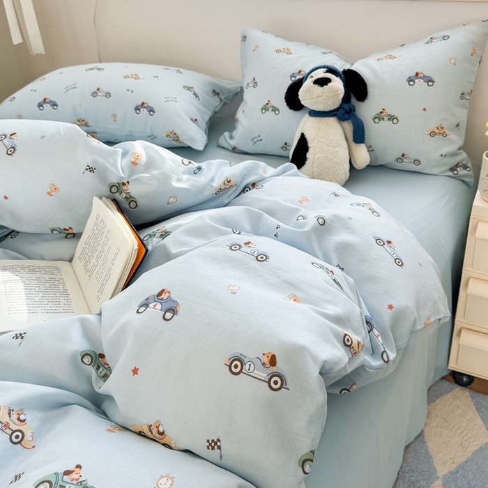 91家纺网 家纺一手货源 找家纺 卓越家纺 2026新款全棉纯棉A类双层纱四件套 汽车狗