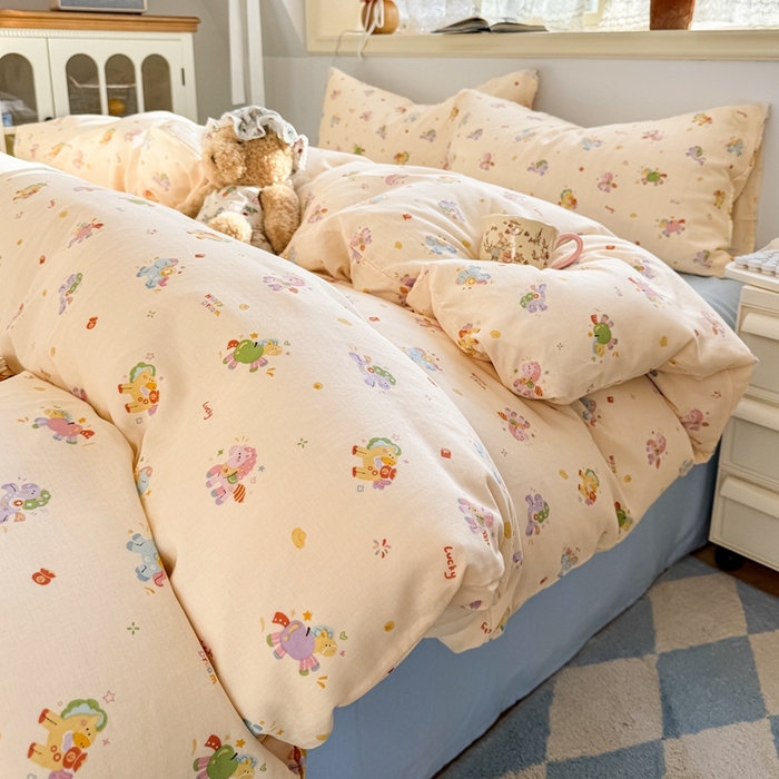 91家纺网 家纺一手货源 找家纺 卓越家纺 2026新款全棉纯棉A类双层纱四件套 星光小马