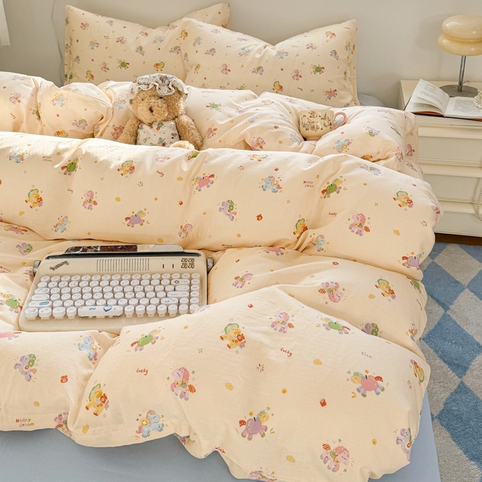 91家纺网 家纺一手货源 找家纺 卓越家纺 2026新款全棉纯棉A类双层纱四件套 星光小马