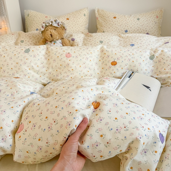 91家纺网 家纺一手货源 找家纺 卓越家纺 2026新款全棉纯棉A类双层纱四件套 旺旺南瓜