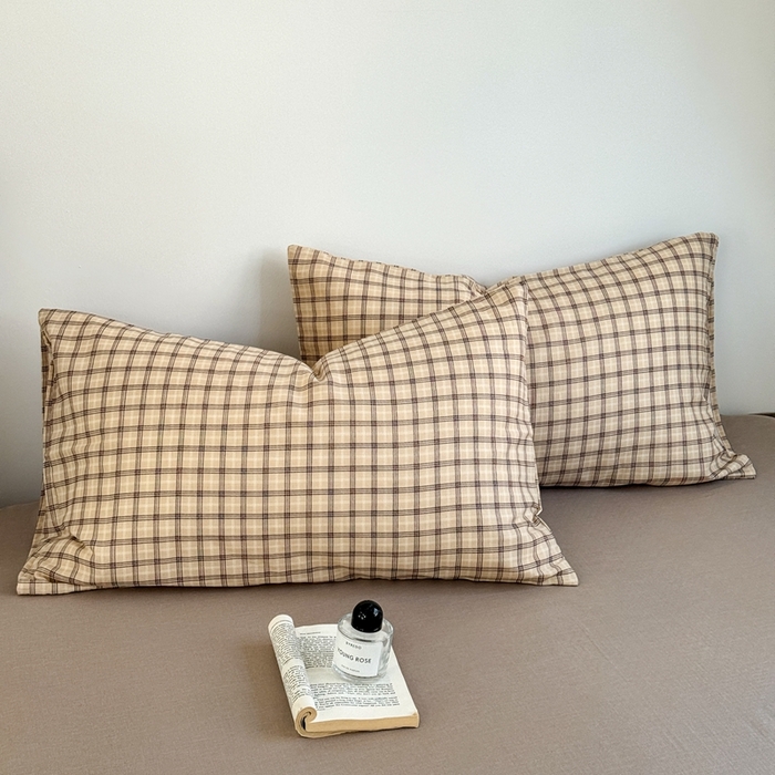 91家纺网 家纺一手货源 找家纺 卓越家纺 2026新款全棉纯棉A类双层纱四件套 复古格棕