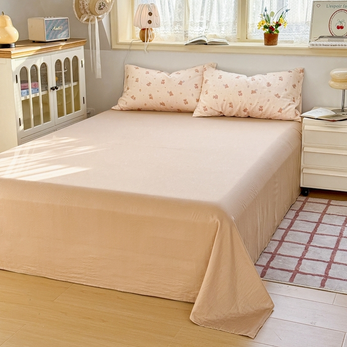 91家纺网 家纺一手货源 找家纺 卓越家纺 2026新款全棉纯棉A类双层纱四件套 乖乖熊