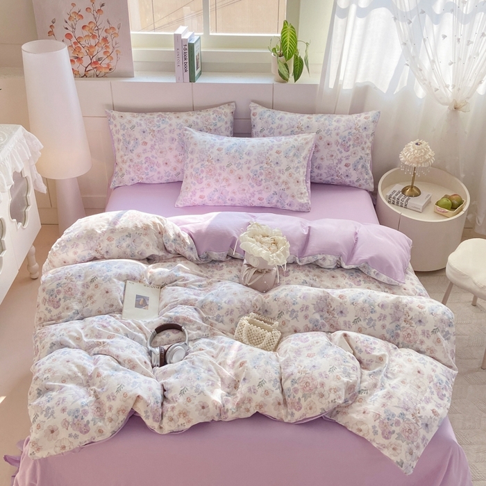 91家纺网 家纺一手货源 找家纺 卓越家纺 2026新款全棉纯棉A类双层纱四件套 花漾