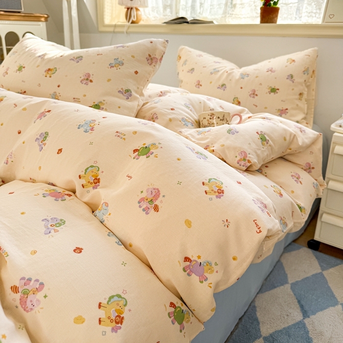 91家纺网 家纺一手货源 找家纺 卓越家纺 2026新款全棉纯棉A类双层纱四件套 星光小马