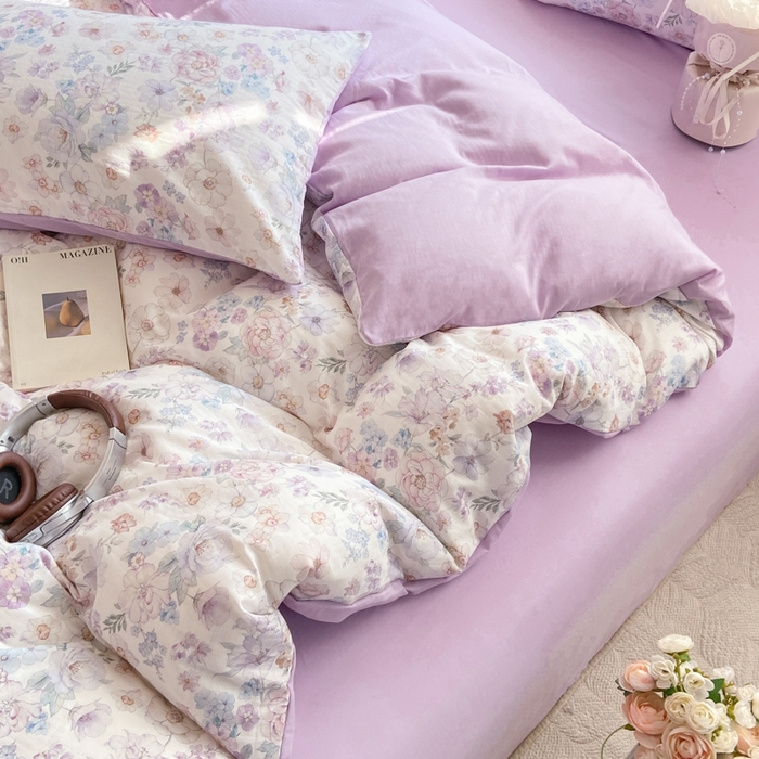 91家纺网 家纺一手货源 找家纺 卓越家纺 2026新款全棉纯棉A类双层纱四件套 花漾