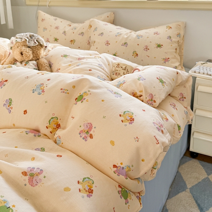 91家纺网 家纺一手货源 找家纺 卓越家纺 2026新款全棉纯棉A类双层纱四件套 星光小马