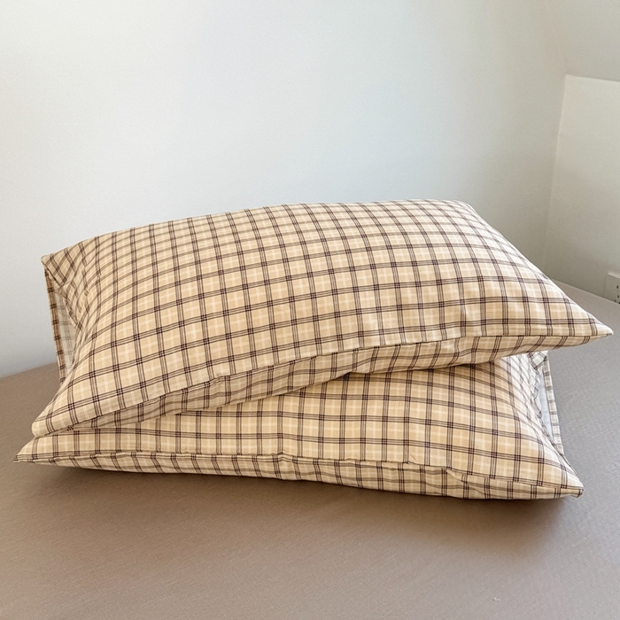 91家纺网 家纺一手货源 找家纺 卓越家纺 2026新款全棉纯棉A类双层纱四件套 复古格棕