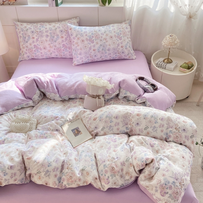 91家纺网 家纺一手货源 找家纺 卓越家纺 2026新款全棉纯棉A类双层纱四件套 花漾