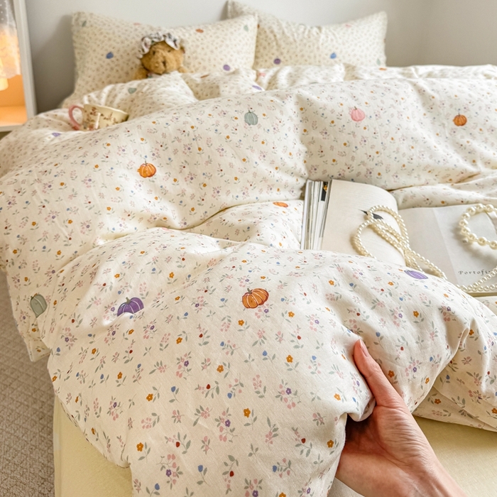 91家纺网 家纺一手货源 找家纺 卓越家纺 2026新款全棉纯棉A类双层纱四件套 旺旺南瓜