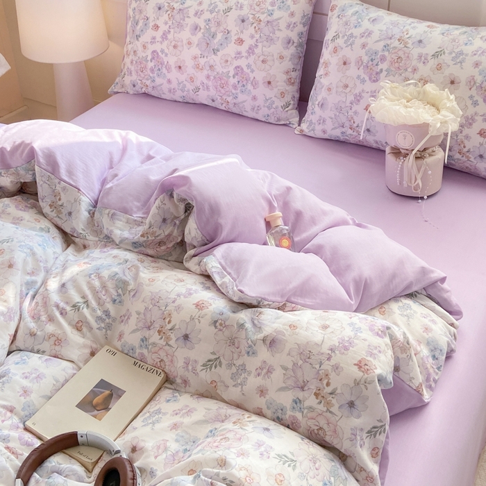 91家纺网 家纺一手货源 找家纺 卓越家纺 2026新款全棉纯棉A类双层纱四件套 花漾