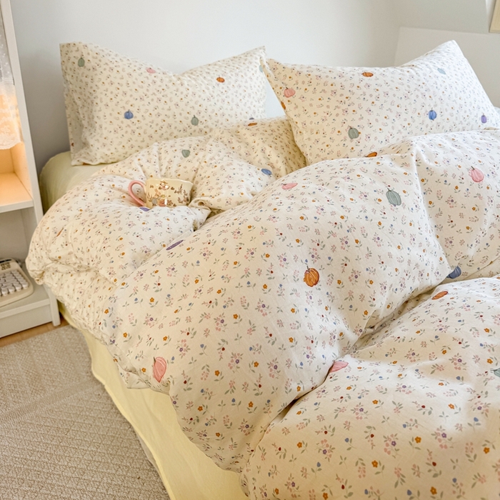 91家纺网 家纺一手货源 找家纺 卓越家纺 2026新款全棉纯棉A类双层纱四件套 旺旺南瓜