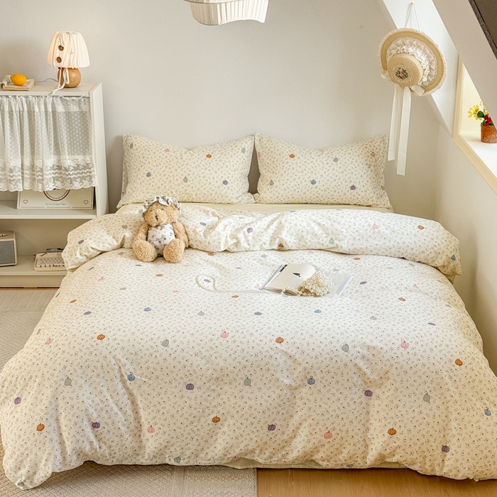 91家纺网 家纺一手货源 找家纺 卓越家纺 2026新款全棉纯棉A类双层纱四件套 旺旺南瓜