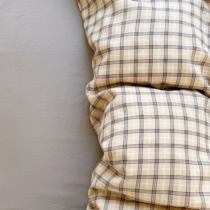 91家纺网 家纺一手货源 找家纺 卓越家纺 2026新款全棉纯棉A类双层纱四件套 复古格棕