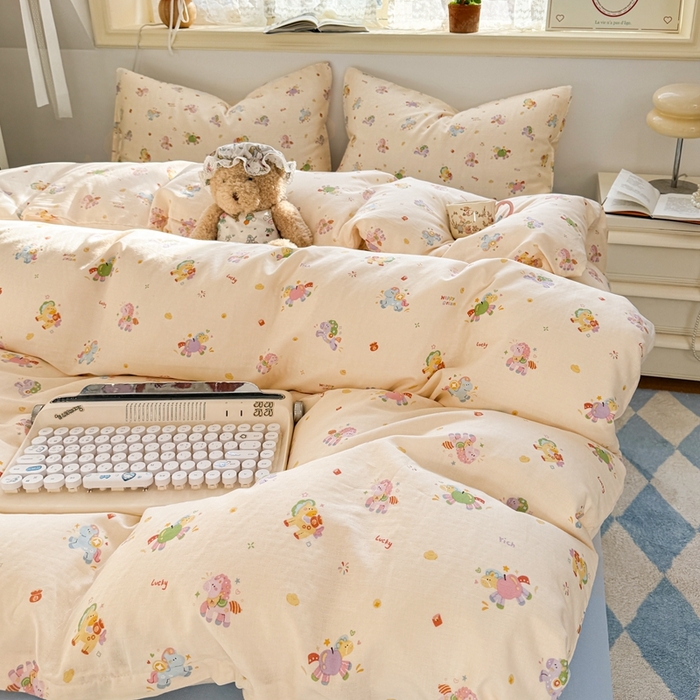 91家纺网 家纺一手货源 找家纺 卓越家纺 2026新款全棉纯棉A类双层纱四件套 星光小马