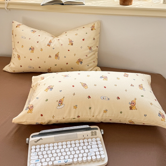 91家纺网 家纺一手货源 找家纺 卓越家纺 2026新款全棉纯棉A类双层纱四件套 可爱星人