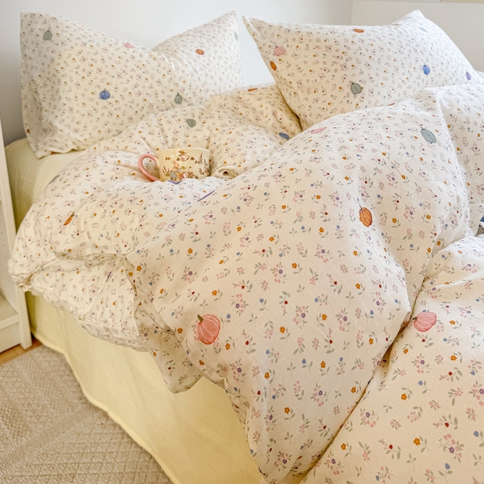 91家纺网 家纺一手货源 找家纺 卓越家纺 2026新款全棉纯棉A类双层纱四件套 旺旺南瓜