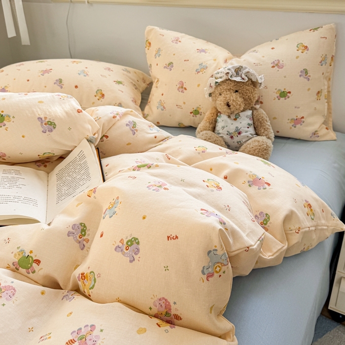 91家纺网 家纺一手货源 找家纺 卓越家纺 2026新款全棉纯棉A类双层纱四件套 星光小马