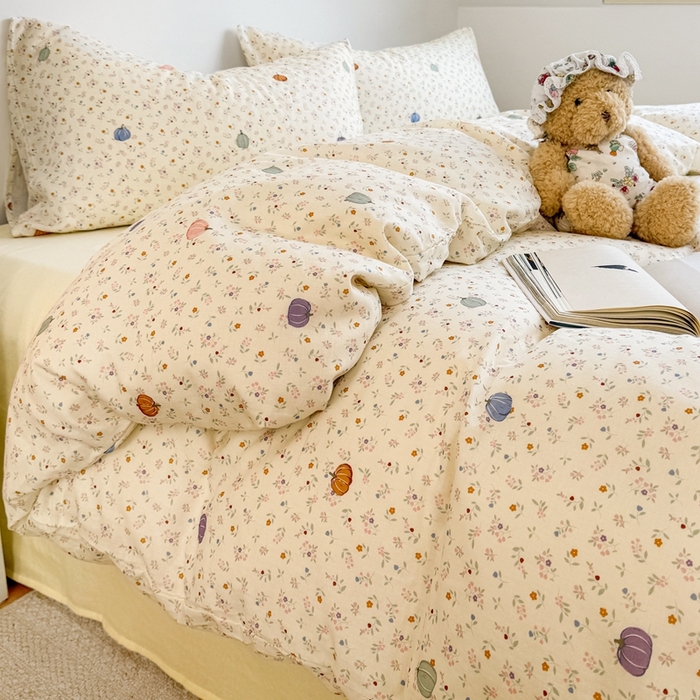 91家纺网 家纺一手货源 找家纺 卓越家纺 2026新款全棉纯棉A类双层纱四件套 旺旺南瓜