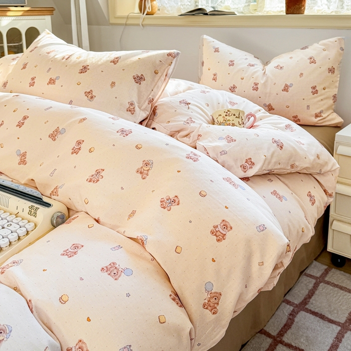 91家纺网 家纺一手货源 找家纺 卓越家纺 2026新款全棉纯棉A类双层纱四件套 乖乖熊