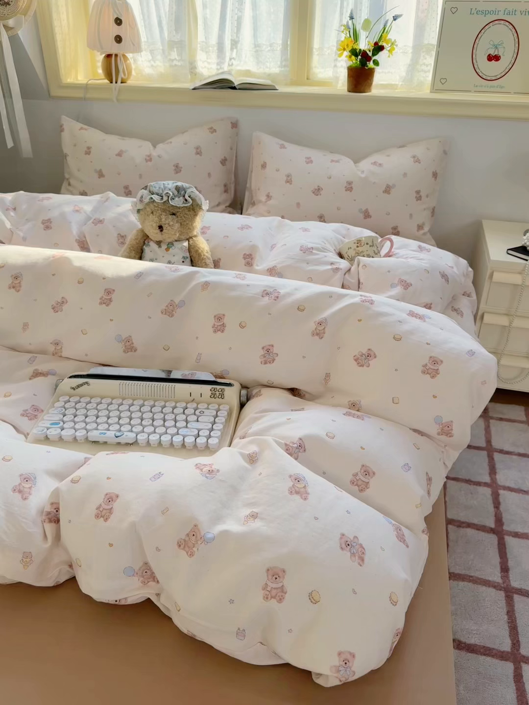 91家纺网 家纺一手货源 找家纺 卓越家纺 2026新款全棉纯棉A类双层纱四件套 乖乖熊