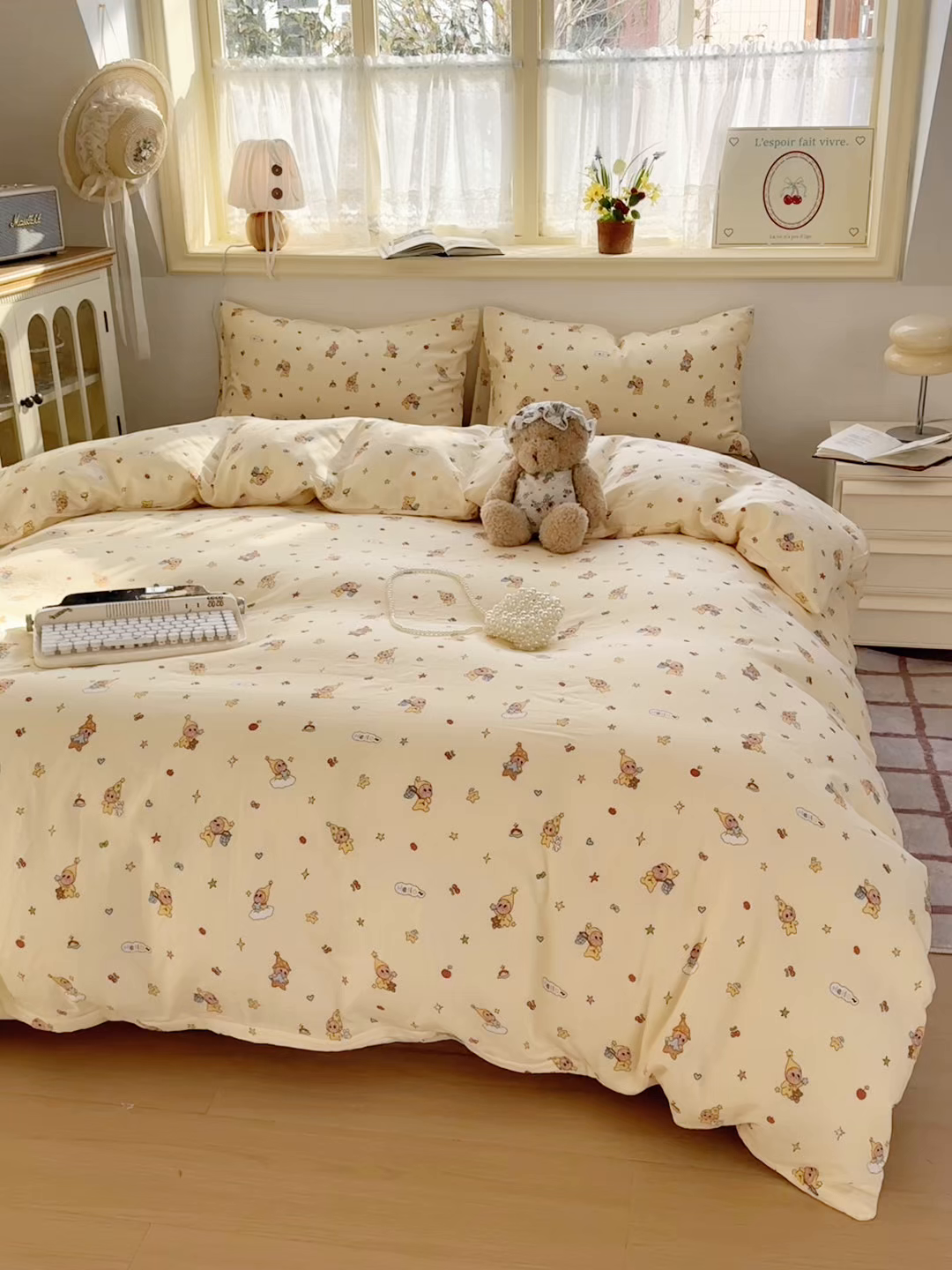 91家纺网 家纺一手货源 找家纺 卓越家纺 2026新款全棉纯棉A类双层纱四件套 可爱星人