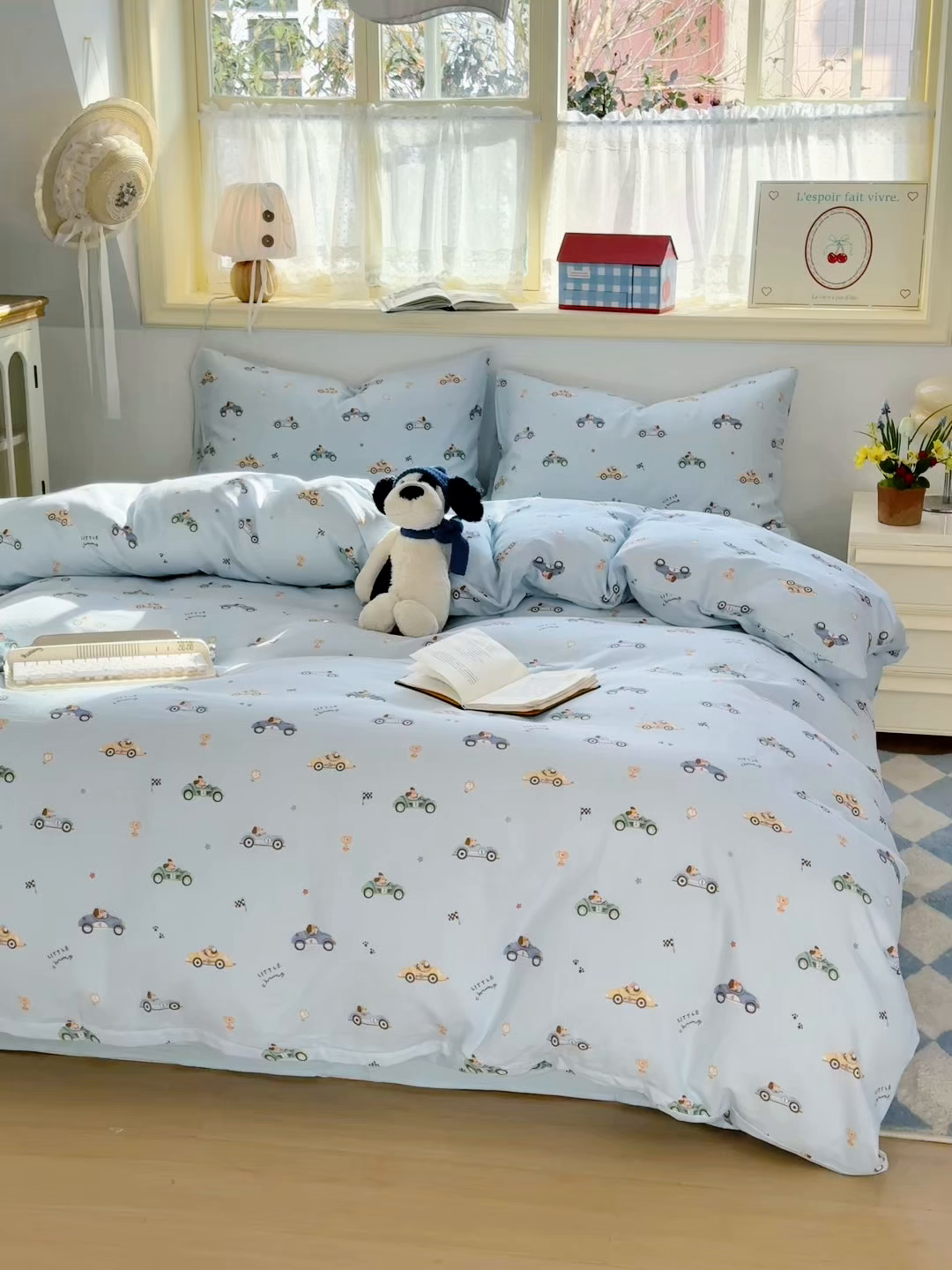 91家纺网 家纺一手货源 找家纺 卓越家纺 2026新款全棉纯棉A类双层纱四件套 汽车狗