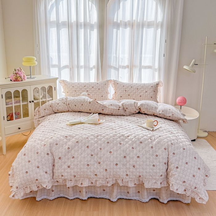 91家纺网 家纺一手货源 找家纺 （总）爱妮玖玖 2026新款全棉纯棉印花蕾丝小花边全套夹棉床裙床笠四件套