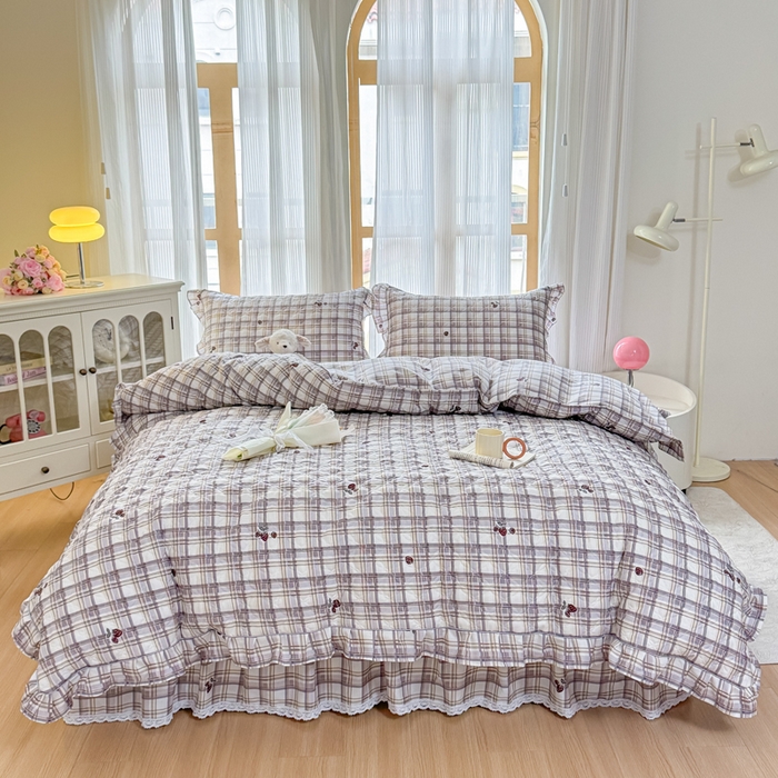 91家纺网 家纺一手货源 找家纺 （总）爱妮玖玖 2026新款全棉纯棉印花蕾丝小花边全套夹棉床裙床笠四件套