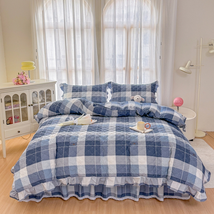 91家纺网 家纺一手货源 找家纺 （总）爱妮玖玖 2026新款全棉纯棉印花蕾丝小花边全套夹棉床裙床笠四件套