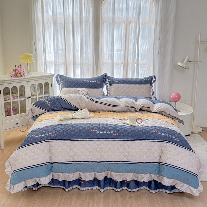 91家纺网 家纺一手货源 找家纺 （总）爱妮玖玖 2026新款全棉纯棉印花蕾丝小花边全套夹棉床裙床笠四件套