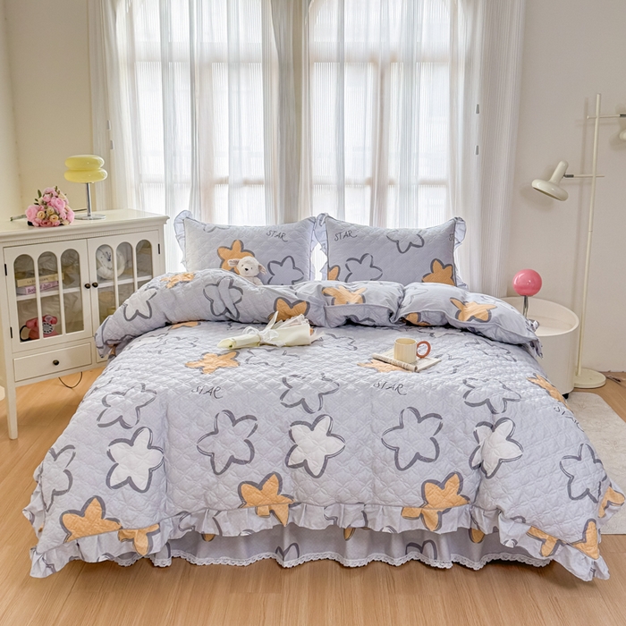 91家纺网 家纺一手货源 找家纺 （总）爱妮玖玖 2026新款全棉纯棉印花蕾丝小花边全套夹棉床裙床笠四件套