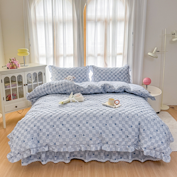 91家纺网 家纺一手货源 找家纺 （总）爱妮玖玖 2026新款全棉纯棉印花蕾丝小花边全套夹棉床裙床笠四件套