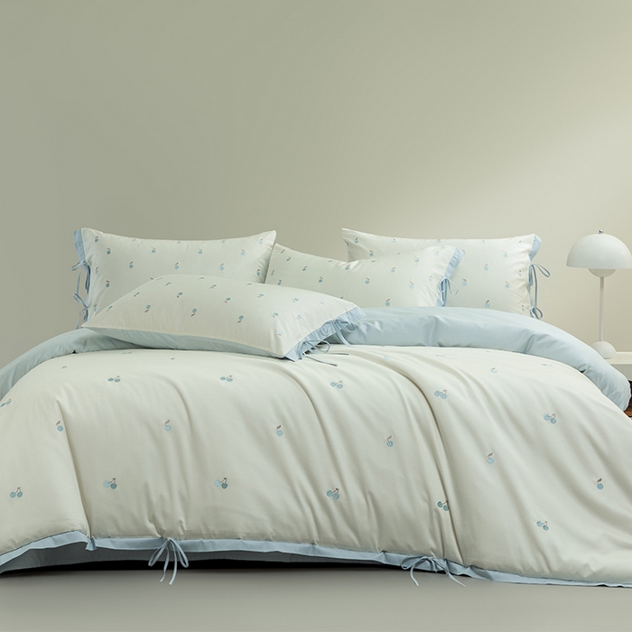 618家纺 2026新款A类 50S-100 支全长绒棉棉纯棉绣花四件套樱舞清风系列 樱舞清风-蓝