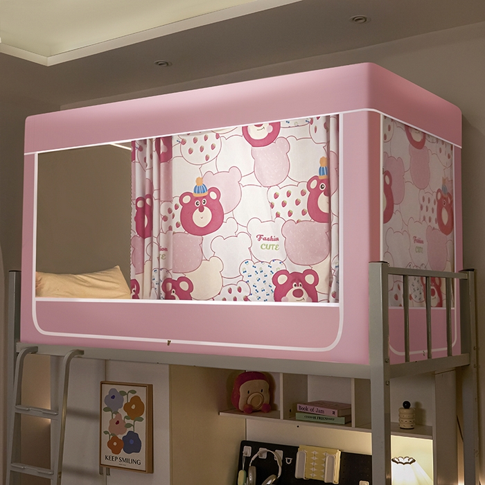 91家纺网 家纺一手货源 找家纺 初心家纺 2026新款学生床遮光蚊帐 草莓熊