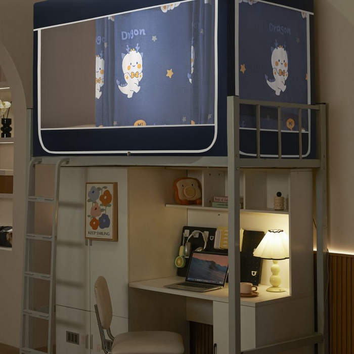 91家纺网 家纺一手货源 找家纺 初心家纺 2026新款学生床遮光蚊帐 蓝色恐龙