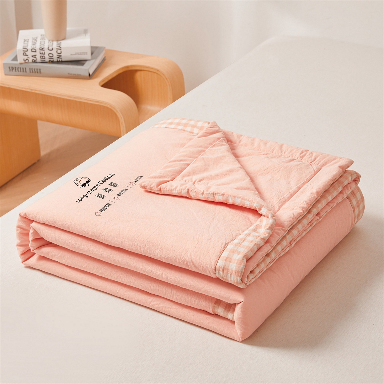 91家纺网 家纺一手货源 找家纺 创优家纺 2026新款棉花夏被无印风纯色新疆棉夏凉被空调被棉花夏被棉花被子百分百新疆棉（专版烫画 盗版必究） 新疆棉-粉色