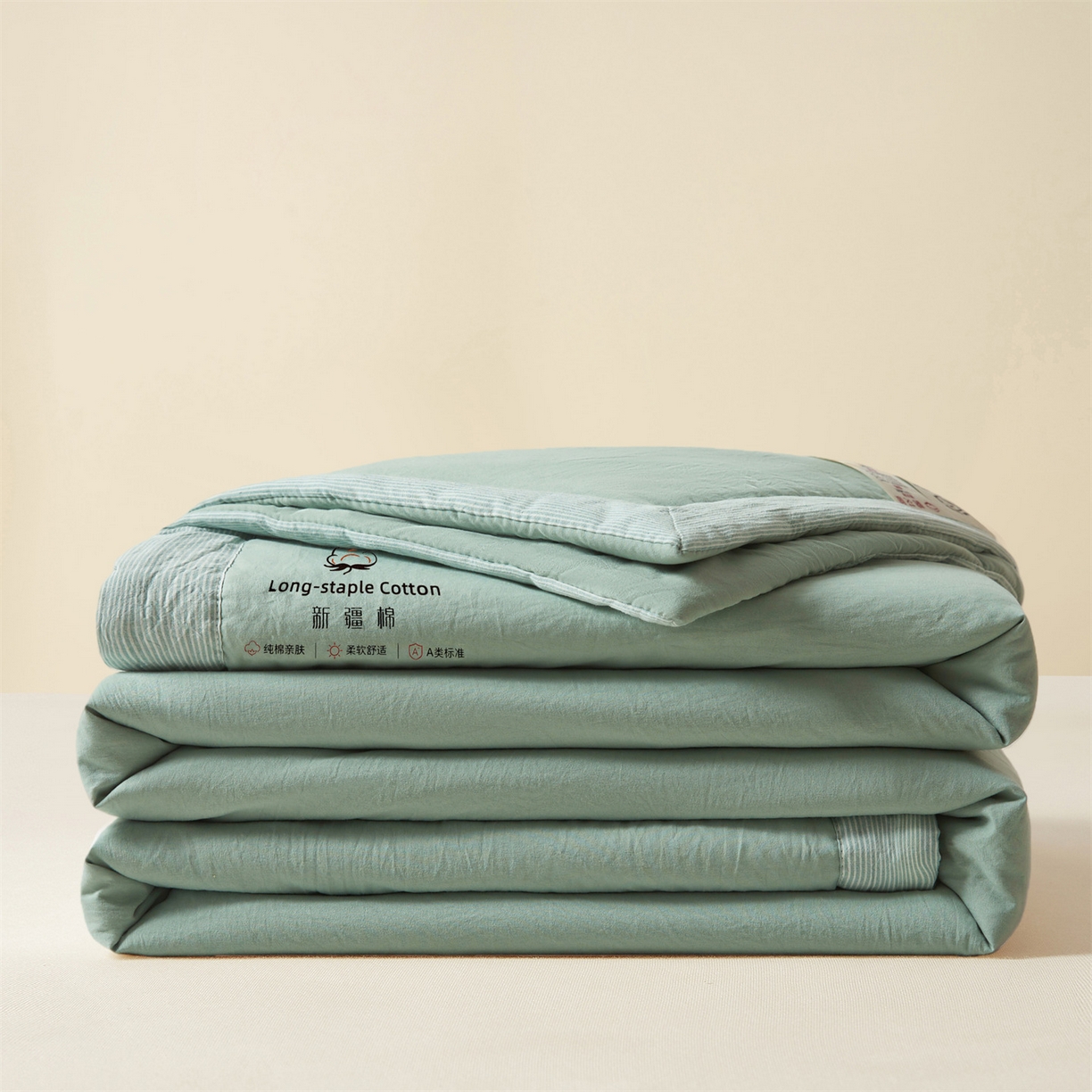 91家纺网 家纺一手货源 找家纺 创优家纺 2026新款棉花夏被无印风纯色新疆棉夏凉被空调被棉花夏被棉花被子百分百新疆棉（专版烫画 盗版必究） 新疆棉-松绿