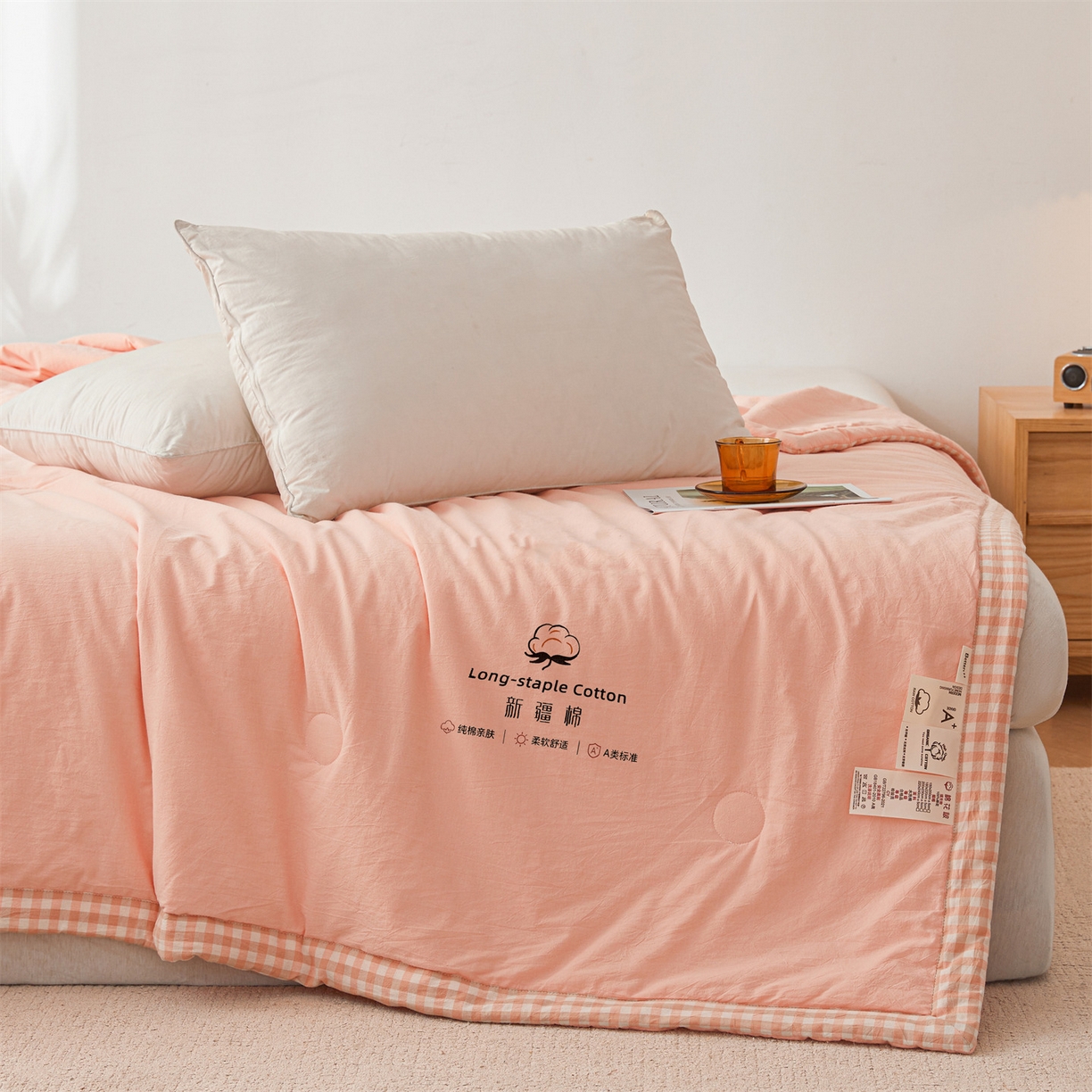 91家纺网 家纺一手货源 找家纺 创优家纺 2026新款棉花夏被无印风纯色新疆棉夏凉被空调被棉花夏被棉花被子百分百新疆棉（专版烫画 盗版必究） 新疆棉-粉色