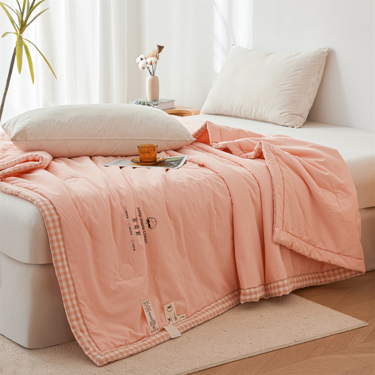 91家纺网 家纺一手货源 找家纺 创优家纺 2026新款棉花夏被无印风纯色新疆棉夏凉被空调被棉花夏被棉花被子百分百新疆棉（专版烫画 盗版必究） 新疆棉-粉色